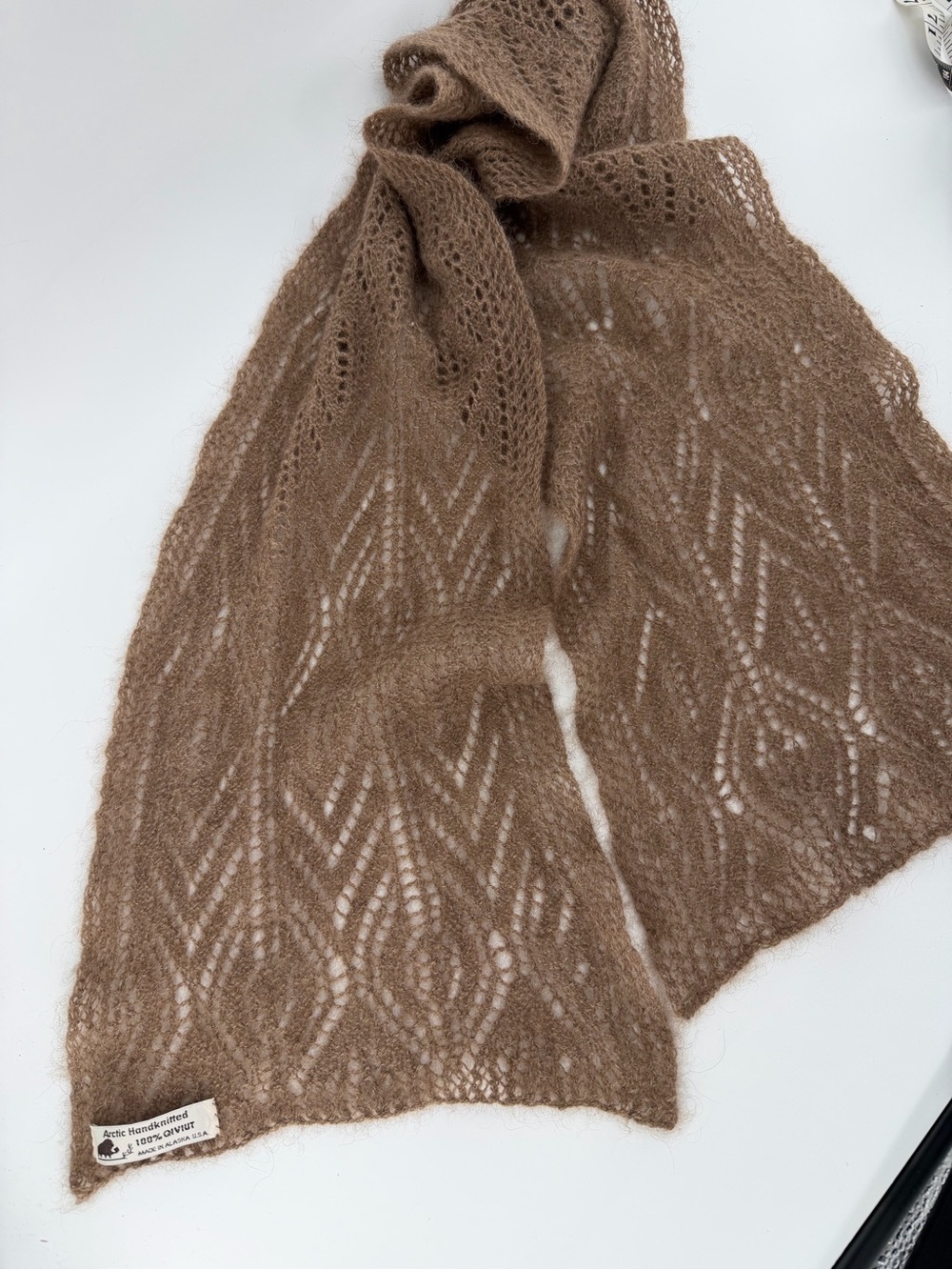 Qiviut Arctic Handknitted Lace 55” Scarf Oomingmak Musk Ox Alaska